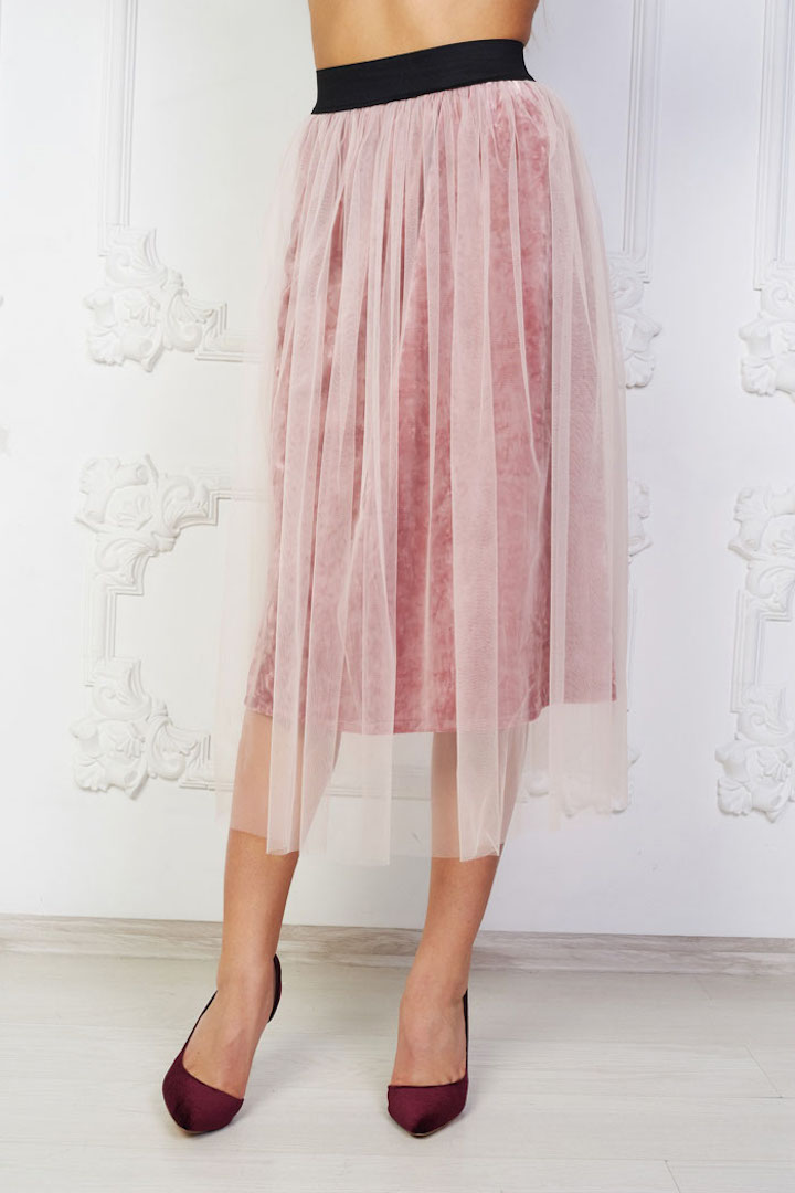 Фото товара 17867, розовая бархатная юбка